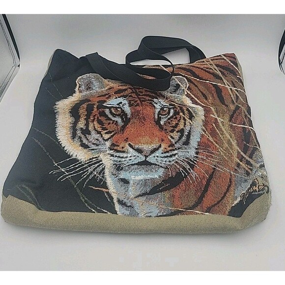 Bengal Tiger Scene Weaver Tote Bag Designer By AL Agnew Exc Cond Made In The USA - Picture 10 of 10